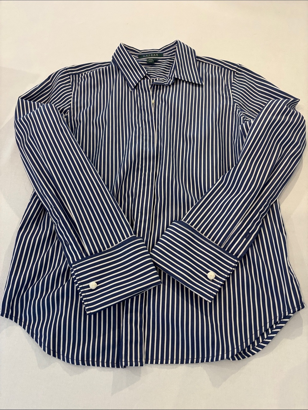 Ralph Lauren Women’s Blue White Stripe Long Sleeve Cotton Button-Down Shirt - M - Picture 3 of 8